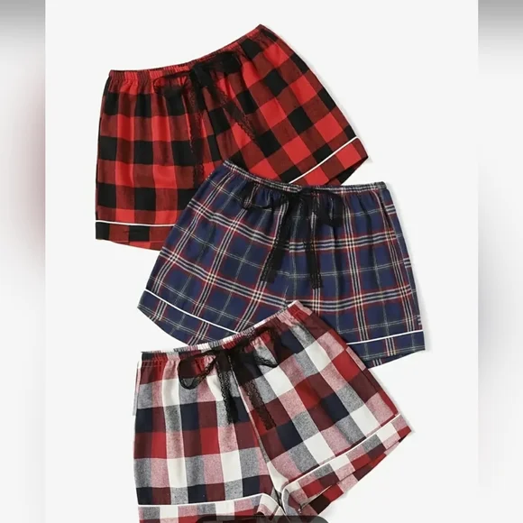 3 Plaid Pajama Shorts - Picture 1 of 4